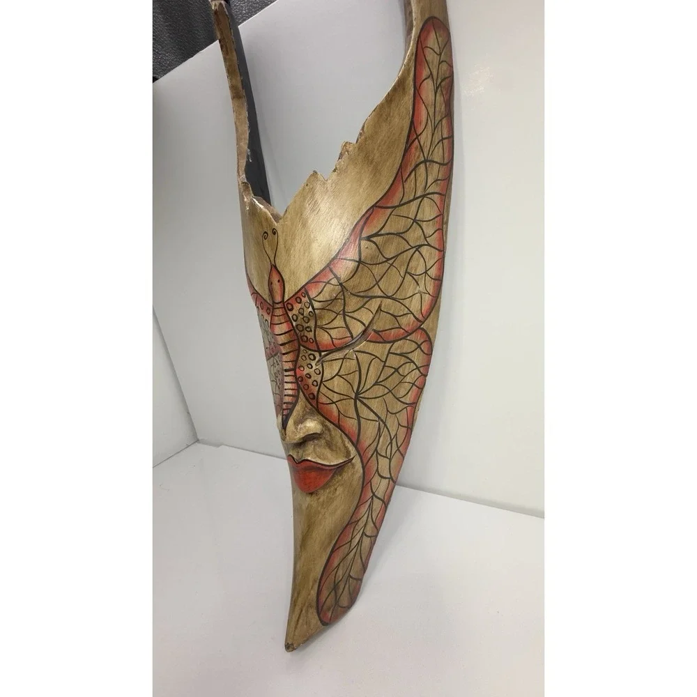 Bali Ethnic Wood Carved Tribal Mask Red Lip with Decorative Paint by Sejati 18
